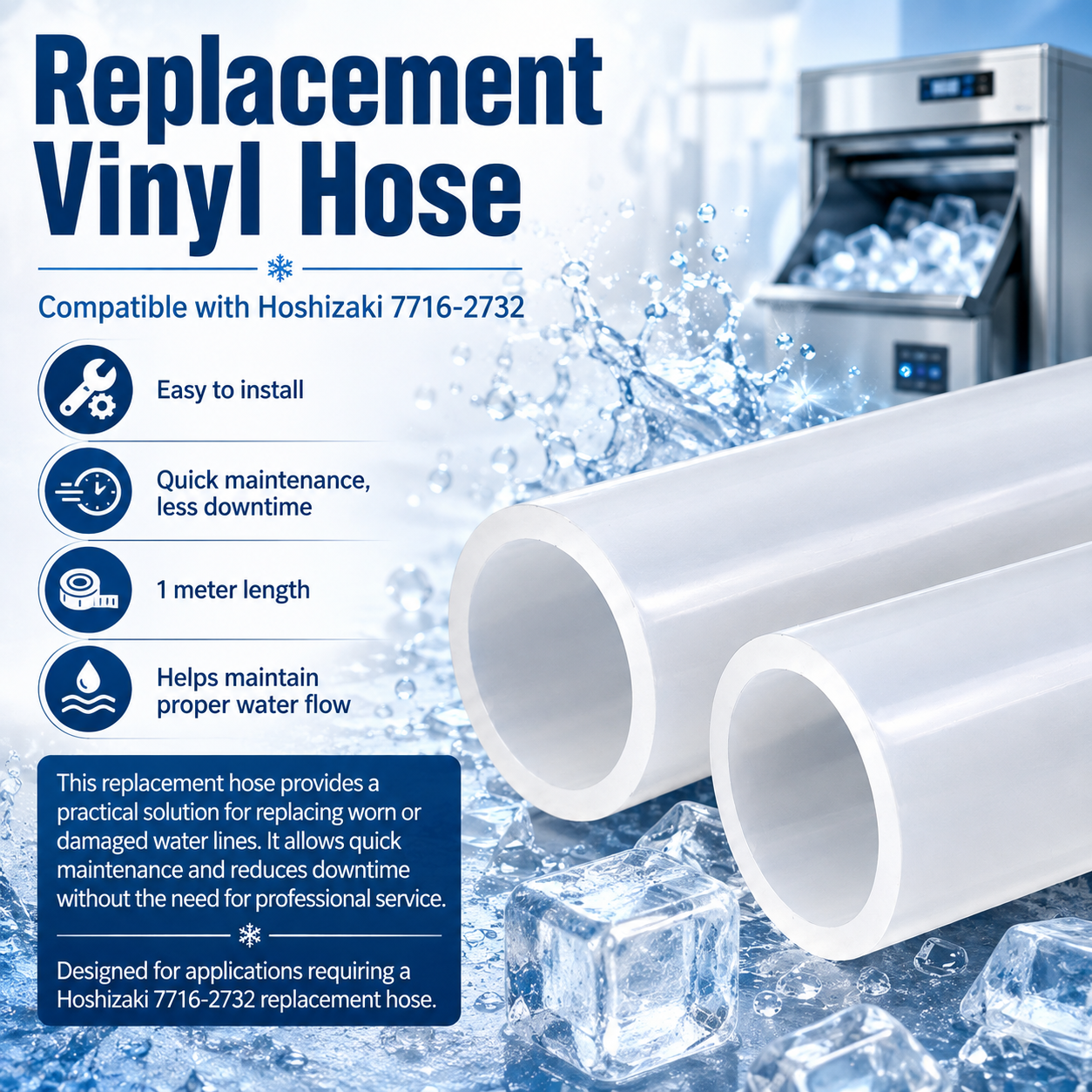 IMM Replacement for Hoshizaki 7716-2732 Vinyl Hose 1 Meter IMM7716-2732 Ice Machines Durable Flexible Water Line